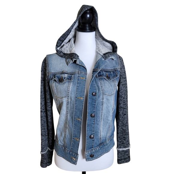 Denim Vest Hoodie Jacket, Size Medium, Blue Jean Heather Grey - Picture 1 of 10